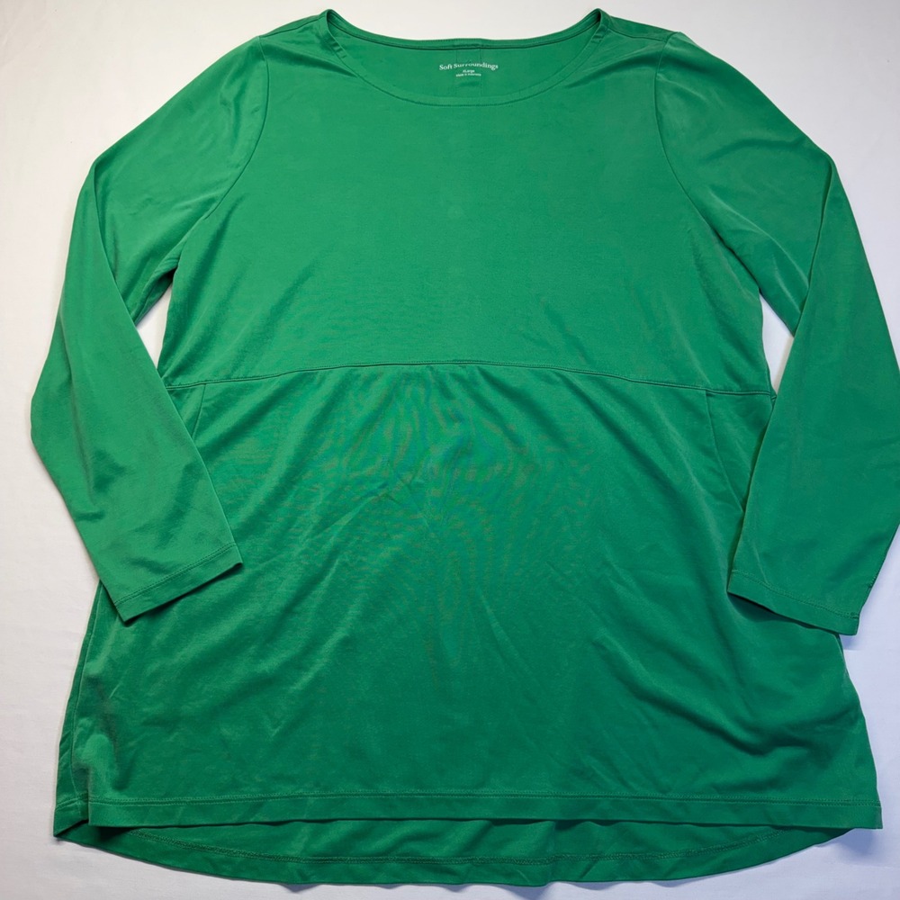 Soft Surroundings Fairfax Tunic XL Green Modal Pockets Button Back Long Sleeve